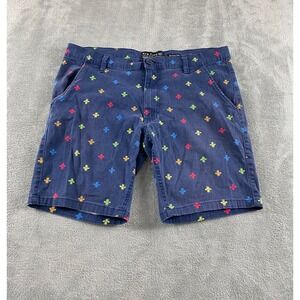 Raw Yarn Industries Mens Navy Blue Multi Color Embroidered Bee Shorts Size 34